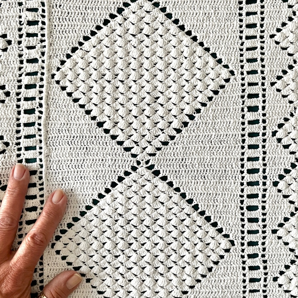 Vintage Full/Queen Handmade Mermaid Crochet Cotton Coverlet Bedspread VERY Nice